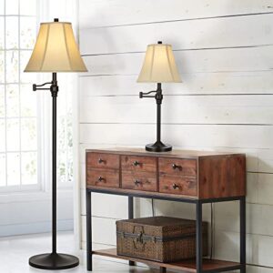 Catalina Lighting Transitional 2-Way Metal Adjustable Swing Arm Desk Table Lamp with Linen Shade, 28", Bronze