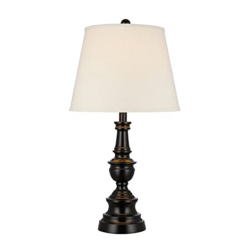 Catalina 21550-001 Traditional 3-Way Decorative Metal Table Lamp with Linen Shade, 27", Black