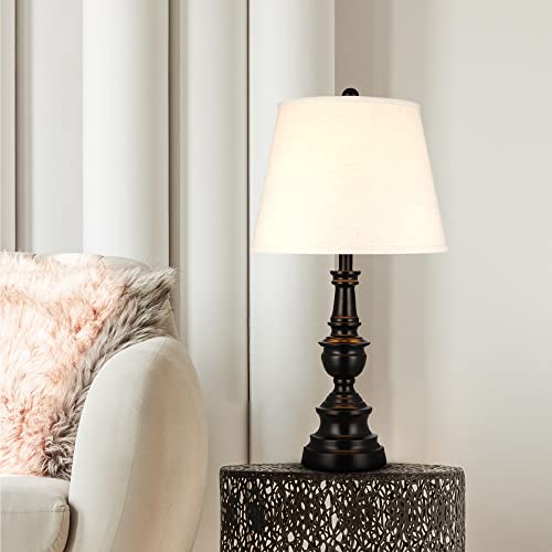 Catalina 21550-001 Traditional 3-Way Decorative Metal Table Lamp with Linen Shade, 27", Black