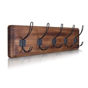 rustic coat rack with 5 hooks – rustic brown wall mounted 24" coat rack - solid pine wood entryway hanger for hanging clothes, hats, purse, keys - vintage farmhouse coat rack for kitchen, bedroom