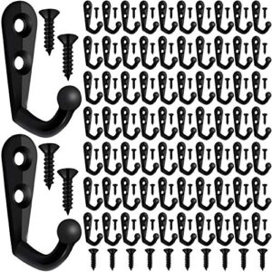 zhehao 100 pieces mini double hole wall mounted single hook robe hooks coat hooks and 210 pieces screws for hanging key hooks jewelry (black)