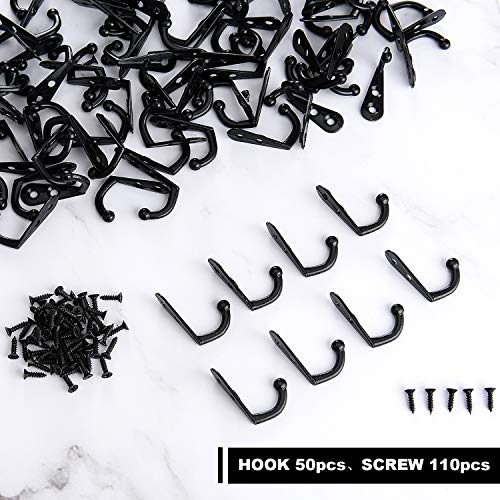 Zhehao 100 Pieces Mini Double Hole Wall Mounted Single Hook Robe Hooks Coat Hooks and 210 Pieces Screws for Hanging Key Hooks Jewelry (Black)