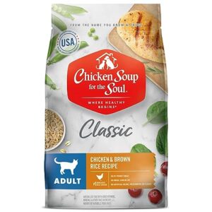 chicken soup for the soul pet food - adult cat food, chicken & brown rice recipe, 13.5 lb. bag | soy, corn & wheat free, no artificial flavors or preservatives