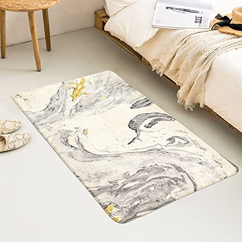 HAOCOO Bathroom Rugs 2'x 3' White Marble Faux Wool Bath Mat Non-Slip Door Carpet Soft Luxury Microfiber Machine-Washable Floor Rug for Doormats Tub Shower (2'x 3', Beige Marble)