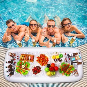 HEMOTON 2PCS Inflatable Serving Bars with Drain Plug - Food Drink Salad Buffet Tray with Mesh Food Cover for Indoor and Outdoor Party Pool Picnic Luau