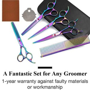 Moontay Professional Dog Grooming Scissors Set, 7 Inch/8 Inch Pet Grooming Scissors Chunkers Shears, Curved Thinning Shears for Dog with Grooming Comb