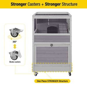 Rabbit Hutch Rabbit Cage Outdoor & Indoor on Wheels Bunny cage with Deep No Leak Pull Out Tray,Upgrade Version (Gray)