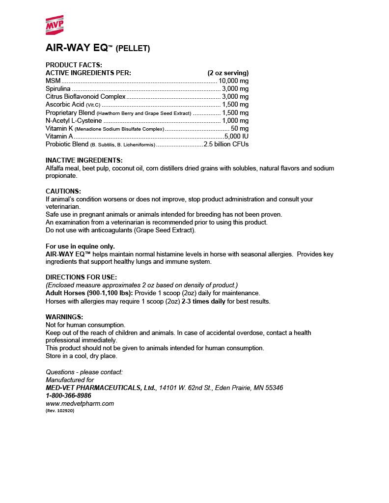 Med-Vet Pharmaceuticals Air-Way EQ (20lb) Supports Healthy Lung Funtion and Seasonal Allergy Support in Horses