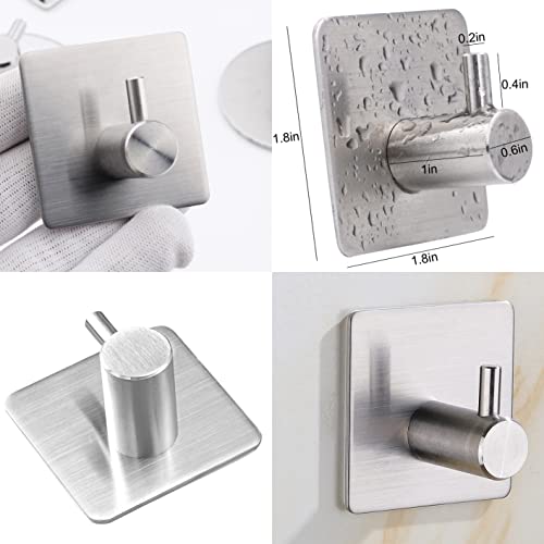 LOOGI Adhesive Hooks, Door Hooks Heavy Duty Towel Hooks Stick on Wall Waterproof Stainless Steel Robe Hanger for Hanging Bathroom Kitchen Home 5 Pack