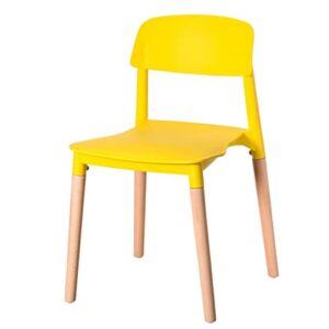 fabulaxe modern plastic dining chair open back with beech wood legs, yellow
