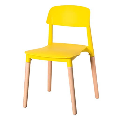 Fabulaxe Modern Plastic Dining Chair Open Back with Beech Wood Legs, Yellow