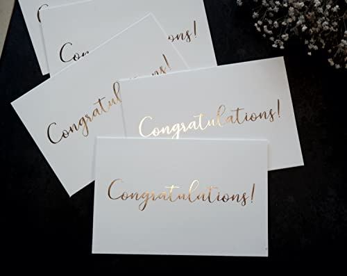 50 Pack Congratulations Card – Elegant Greeting Cards With ‘’Congratulations’’ Embossed In Gold Foil Letters – For Engagement, Graduation, Wedding - 52 Kraft Envelopes Included - 4" x 6" - White