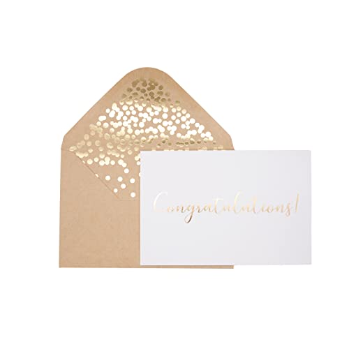 50 Pack Congratulations Card – Elegant Greeting Cards With ‘’Congratulations’’ Embossed In Gold Foil Letters – For Engagement, Graduation, Wedding - 52 Kraft Envelopes Included - 4" x 6" - White