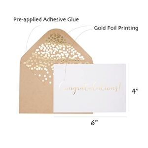 50 Pack Congratulations Card – Elegant Greeting Cards With ‘’Congratulations’’ Embossed In Gold Foil Letters – For Engagement, Graduation, Wedding - 52 Kraft Envelopes Included - 4" x 6" - White