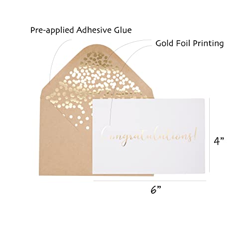 50 Pack Congratulations Card – Elegant Greeting Cards With ‘’Congratulations’’ Embossed In Gold Foil Letters – For Engagement, Graduation, Wedding - 52 Kraft Envelopes Included - 4" x 6" - White