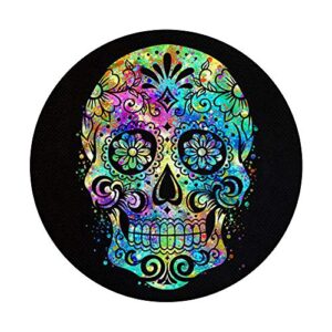 Cool Sugar Skull Mexican Design Colorful Paint Art on Black PopSockets PopGrip: Swappable Grip for Phones & Tablets