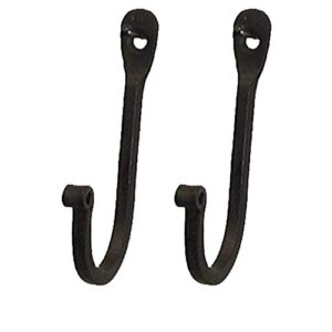 kpavir single prong wrought iron hooks – rustic curved metal fasteners – decorative colonial wall decor set of 2
