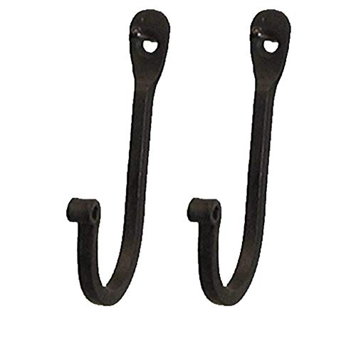 KPAVIR Single Prong Wrought Iron Hooks – Rustic Curved Metal Fasteners – Decorative Colonial Wall Decor Set of 2