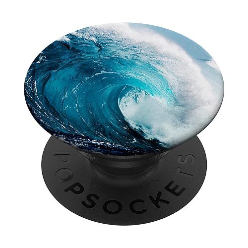 Blue Ocean Waves Sunny Beach Design On Black PopSockets PopGrip: Swappable Grip for Phones & Tablets PopSockets Standard PopGrip