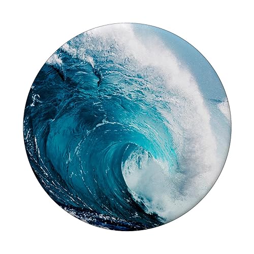 Blue Ocean Waves Sunny Beach Design On Black PopSockets PopGrip: Swappable Grip for Phones & Tablets PopSockets Standard PopGrip