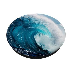 Blue Ocean Waves Sunny Beach Design On Black PopSockets PopGrip: Swappable Grip for Phones & Tablets PopSockets Standard PopGrip