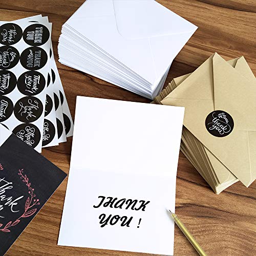 Supla 150 Sets Thank You Cards with Envelopes Stickers Bulk Thank You Notes 6 Designs of Chalkboard Floral Thank You Note Cards Vintage Blank Thank You Card 4 x 6 for Wedding Bridal Baby Shower