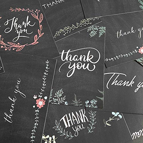 Supla 150 Sets Thank You Cards with Envelopes Stickers Bulk Thank You Notes 6 Designs of Chalkboard Floral Thank You Note Cards Vintage Blank Thank You Card 4 x 6 for Wedding Bridal Baby Shower