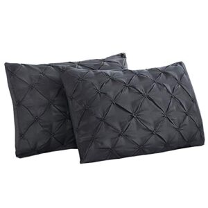 vaulia soft microfiber decorative pillow shams, pintuck pinch pleated pattern, standard size (20x26) black color - set of 2