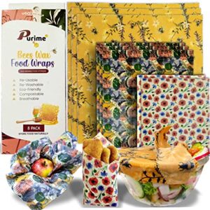 [8 pack] beeswax wrap reusable food wrap for food storage sustainable organic and eco friendly sandwich bags 3 large, 3 medium, 2 small