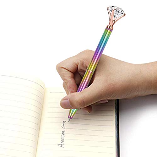 Yacig Diamond Ballpoint Pens,4 Pieces Rainbow Big Diamond Fancy Pens for Women Rhinestones Crystal Metal Black Ink Ball Point Pens Girly Pen Writing Gift Pens Office Home Supplies(C)