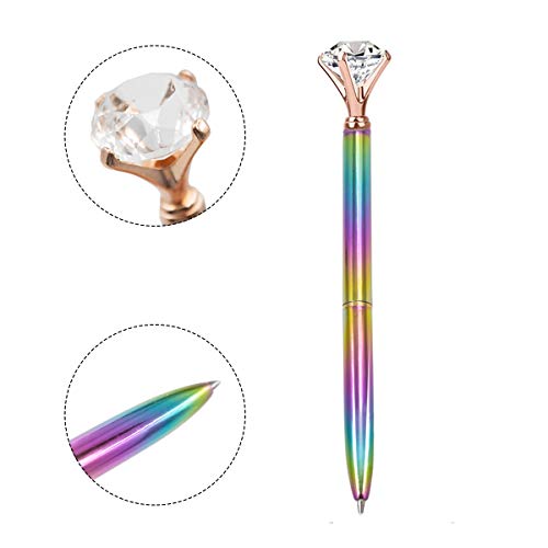 Yacig Diamond Ballpoint Pens,4 Pieces Rainbow Big Diamond Fancy Pens for Women Rhinestones Crystal Metal Black Ink Ball Point Pens Girly Pen Writing Gift Pens Office Home Supplies(C)