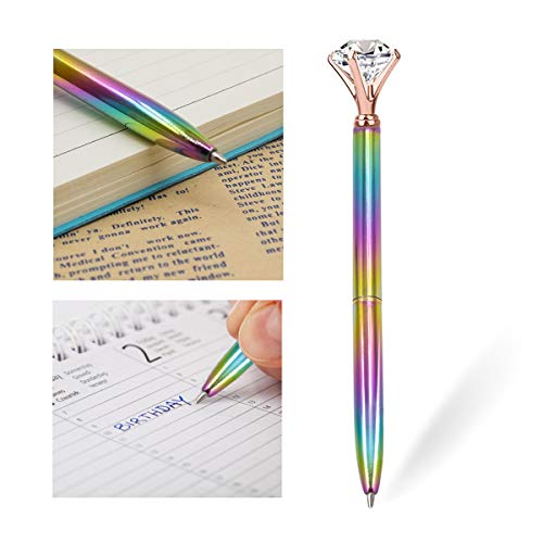 Yacig Diamond Ballpoint Pens,4 Pieces Rainbow Big Diamond Fancy Pens for Women Rhinestones Crystal Metal Black Ink Ball Point Pens Girly Pen Writing Gift Pens Office Home Supplies(C)