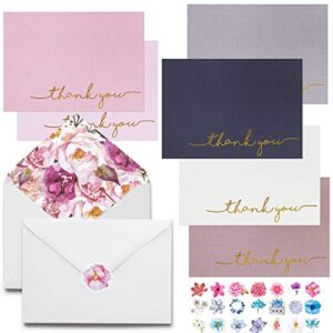 thank you cards-48 bulk blank gold foil sets(6 colors) blank greeting cards for baby & bridal shower, appreciation,wedding & birthdays