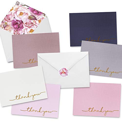 Thank You Cards-48 Bulk Blank Gold Foil Sets(6 Colors) Blank Greeting Cards for Baby & Bridal Shower, Appreciation,Wedding & Birthdays