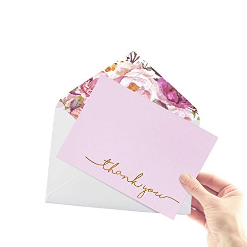 Thank You Cards-48 Bulk Blank Gold Foil Sets(6 Colors) Blank Greeting Cards for Baby & Bridal Shower, Appreciation,Wedding & Birthdays