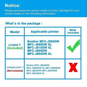 LCL Compatible Ink Cartridge Pigment Replacement for Brother LC3033 XXL LC3033XXL LC3033Y MFC-J995DW MFC-J995DW XL (Yellow 1-Pack)