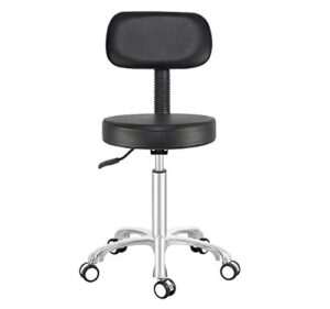 antlu rolling stool drafting chair for garage shop workbench kitchen medical salon,swivel adjustable stool with wheels and back support (black, without foot ring)