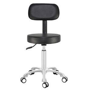 Antlu Rolling Stool Drafting Chair for Garage Shop Workbench Kitchen Medical Salon,Swivel Adjustable Stool with Wheels and Back Support (Black, Without Foot Ring)