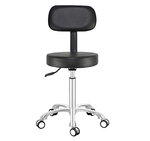 Antlu Rolling Stool Drafting Chair for Garage Shop Workbench Kitchen Medical Salon,Swivel Adjustable Stool with Wheels and Back Support (Black, Without Foot Ring)