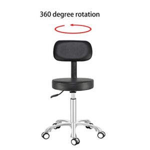 Antlu Rolling Stool Drafting Chair for Garage Shop Workbench Kitchen Medical Salon,Swivel Adjustable Stool with Wheels and Back Support (Black, Without Foot Ring)