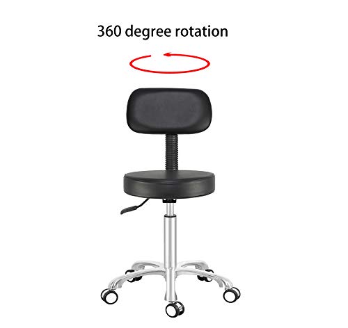 Antlu Rolling Stool Drafting Chair for Garage Shop Workbench Kitchen Medical Salon,Swivel Adjustable Stool with Wheels and Back Support (Black, Without Foot Ring)