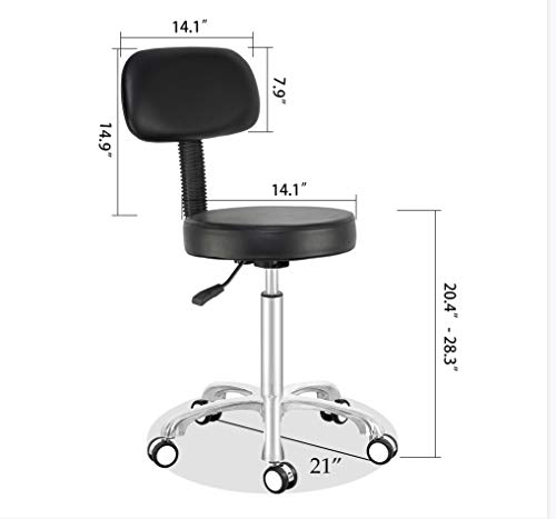 Antlu Rolling Stool Drafting Chair for Garage Shop Workbench Kitchen Medical Salon,Swivel Adjustable Stool with Wheels and Back Support (Black, Without Foot Ring)