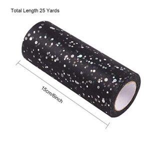 BENECREAT 2 Rolls Glitter Sequin Tulle Netting Fabric Tulle 6" by 25 Yard for Wedding Party Decoration, Tutu Skirts Sewing Crafting - Black