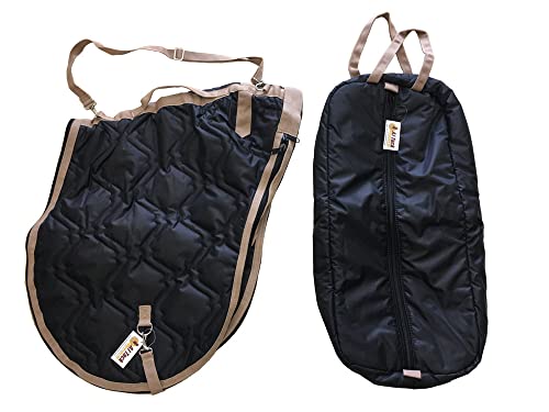 AJ Tack English Padded Saddle and Bridle Carrier Set Navy Blue