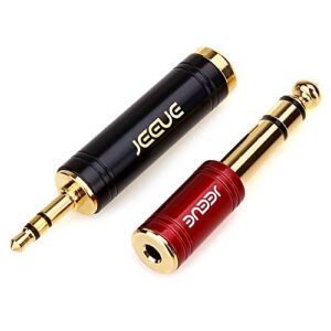 JEEUE 1/4" to 3.5mm Headphones Adapter for Audio Connector Cables, Upgrade 3.5mm(1/8") TRS to 6.35mm Stereo Pure Copper Jack Adaptor Bring You Professional Sound (Fashion Black+Red)