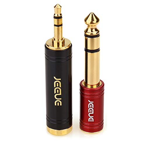 JEEUE 1/4" to 3.5mm Headphones Adapter for Audio Connector Cables, Upgrade 3.5mm(1/8") TRS to 6.35mm Stereo Pure Copper Jack Adaptor Bring You Professional Sound (Fashion Black+Red)