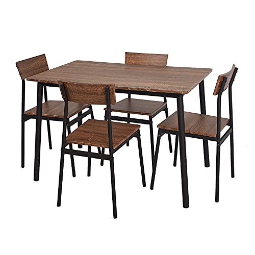 Dporticus 5-Piece Kitchen & Dining Room Sets Rustic Industrial Style Wooden Kitchen Table and Chairs