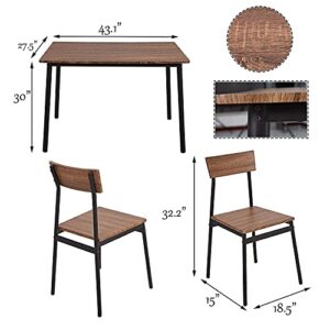 Dporticus 5-Piece Kitchen & Dining Room Sets Rustic Industrial Style Wooden Kitchen Table and Chairs