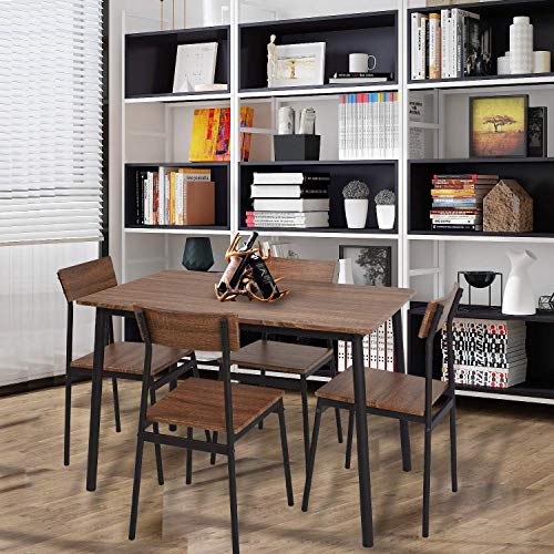 Dporticus 5-Piece Kitchen & Dining Room Sets Rustic Industrial Style Wooden Kitchen Table and Chairs