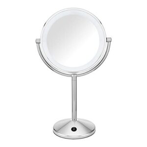 conair lighted makeup mirror with magnification, led vanity mirror, 1x/10x magnifying mirror, double sided mirror, battery operated in polished chrome
